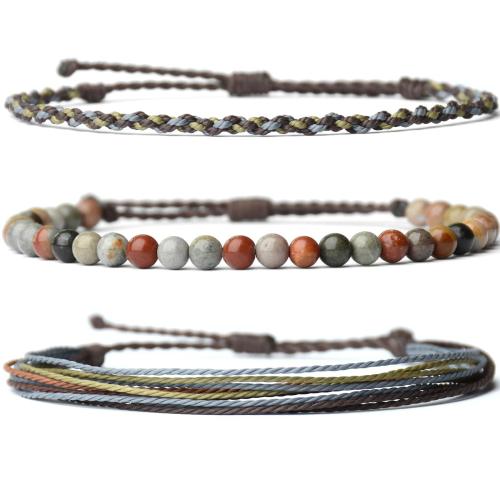 pierre gemme Set de bracelet, avec corde de cire, fait à la main, trois pièces & différents matériaux pour le choix & unisexe Environ 6-10 pouce, Vendu par fixé