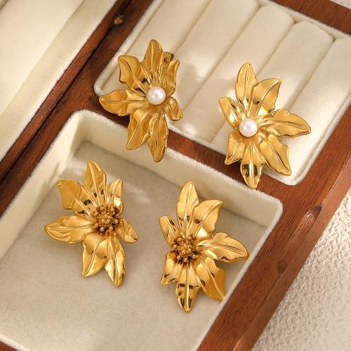 Edelstahl Stud Ohrring, 304 Edelstahl, mit Kunststoff Perlen, goldfarben plattiert, Modeschmuck, keine, verkauft von Paar