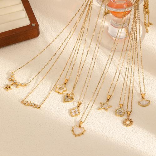 ステンレス鋼のジュエリーネックレス, 304ステンレススチール, とともに 貝, ゴールドメッキ, ファッションジュエリー & ライン石のある, 無色, 売り手 パソコン