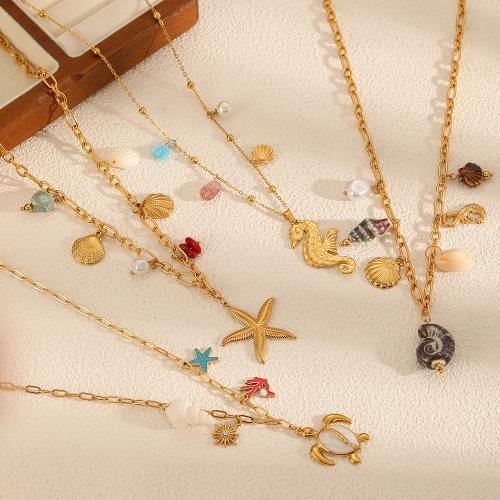 ステンレス鋼のジュエリーネックレス, 304ステンレススチール, とともに 貝 & プラスチック製パール, ゴールドメッキ, ファッションジュエリー, 無色, 売り手 パソコン