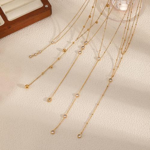 Collier en acier inoxydable Pull, Acier inoxydable 304, Placage de couleur d'or, bijoux de mode & avec strass, plus de couleurs à choisir, Vendu par PC