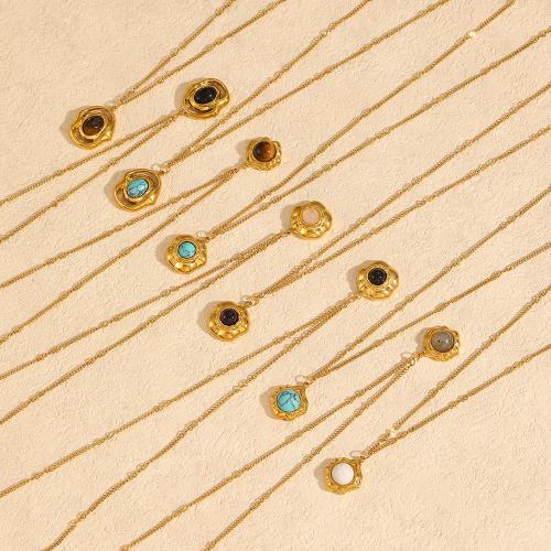 ステンレス鋼のジュエリーネックレス, 304ステンレススチール, とともに ジェムストーン, ゴールドメッキ, ファッションジュエリー, 無色, 売り手 パソコン