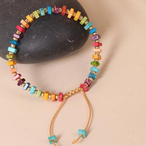 Impression Jasper Bracelet, with Knot Cord & Brass, with 5cm extender chain, fashion jewelry, mixed colors cm 