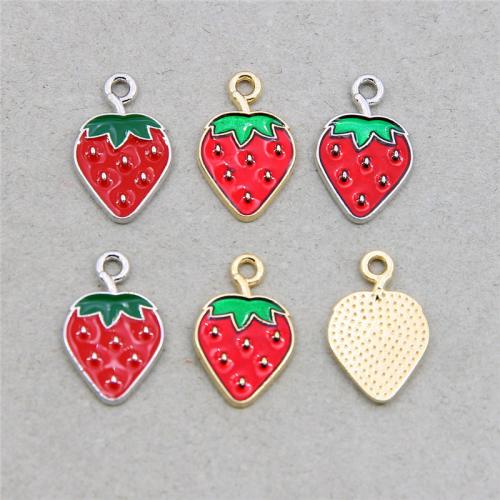 Zinc Alloy Enamel Pendants, Strawberry, plated, DIY 