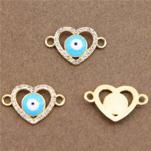 Conector de joyería de mal de ojo, aleación de zinc, Corazón, chapado, Bricolaje & esmalte & con diamantes de imitación, más colores para la opción, 15x24.7x2.9mm, 100PCs/Bolsa, Vendido por Bolsa