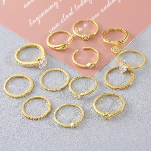 Zircon pavent l'anneau en laiton de doigt, avec zircon cubique, Placage de couleur d'or, unisexe & normes différentes pour le choix & styles différents pour le choix, Vendu par PC