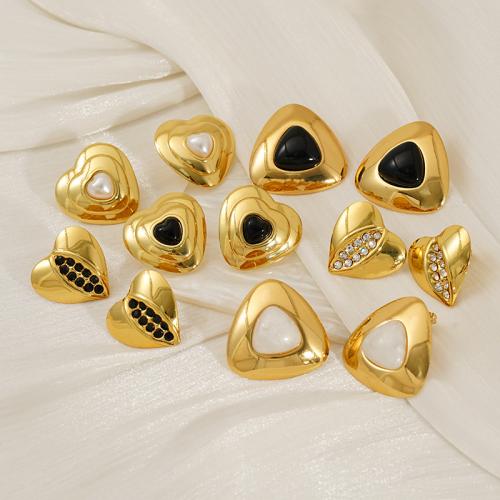 Edelstahl Stud Ohrring, 304 Edelstahl, mit Harz, 18K vergoldet, Modeschmuck & verschiedene Stile für Wahl & für Frau, keine, verkauft von Paar