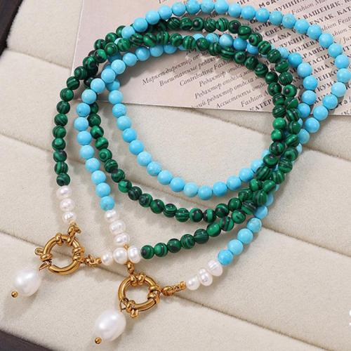 Collier de perles d'eau douce, Acier inoxydable 304, avec turquoise & perle d'eau douce cultivée, Placage, bijoux de mode & pour femme, plus de couleurs à choisir, Vendu par PC