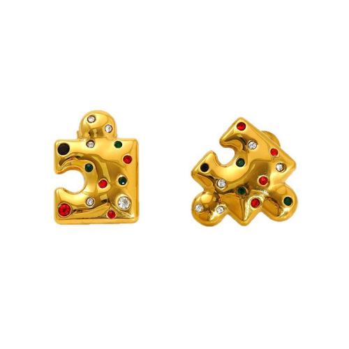 clou d'oreille en acier inoxydable avec stras, Acier inoxydable 304, Plaqué or 18K, bijoux de mode & pour femme & avec strass, Vendu par paire