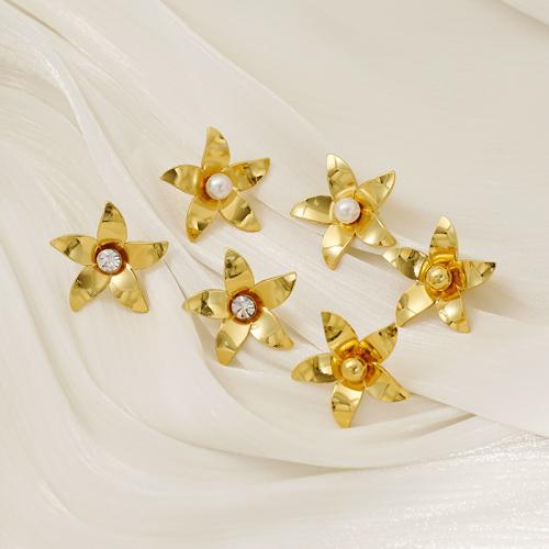 Серьги из нержавеющей стали, Нержавеющая сталь 304, с Пластиковая жемчужина, Форма цветка, 18K позолоченный, ювелирные изделия моды & различные материалы для выбора & Женский, продается Пара