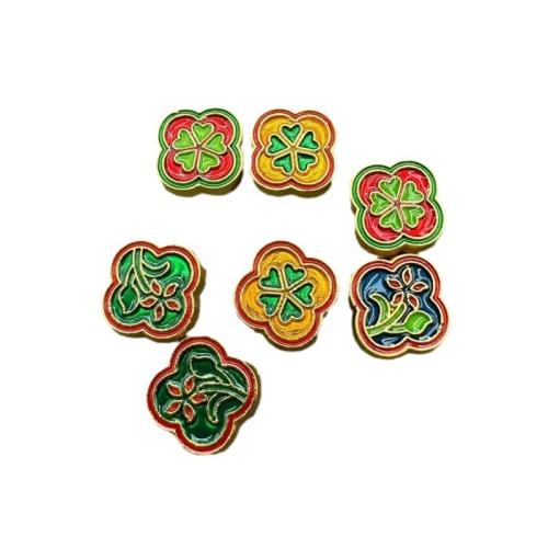 Emaille Zink Legierung Perlen, Zinklegierung, vierblättriges Kleeblatt, plattiert, DIY, keine, 12x12mm, 100PCs/Tasche, verkauft von Tasche