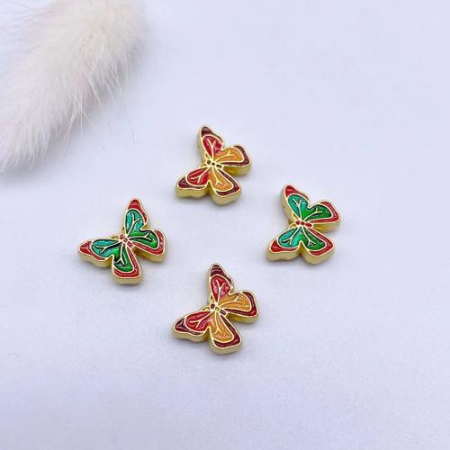 Emaille Zink Legierung Perlen, Zinklegierung, Schmetterling, goldfarben plattiert, DIY, goldfarben, 100PCs/Tasche, verkauft von Tasche