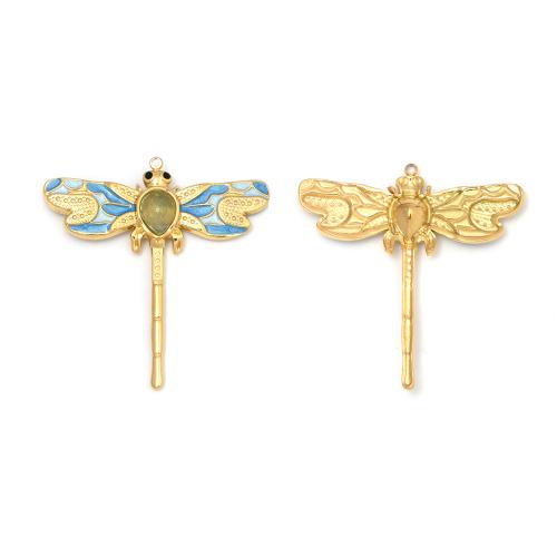 Enamel Stainless Steel Pendant, 304 Stainless Steel, Dragonfly, gold color plated, DIY 