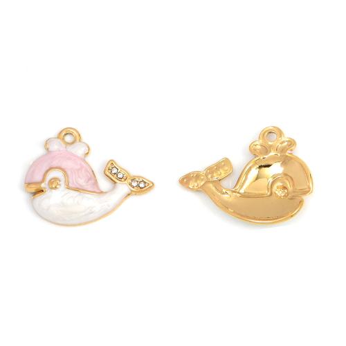 Enamel Stainless Steel Pendant, 304 Stainless Steel, Dolphin, gold color plated, DIY & micro pave cubic zirconia 