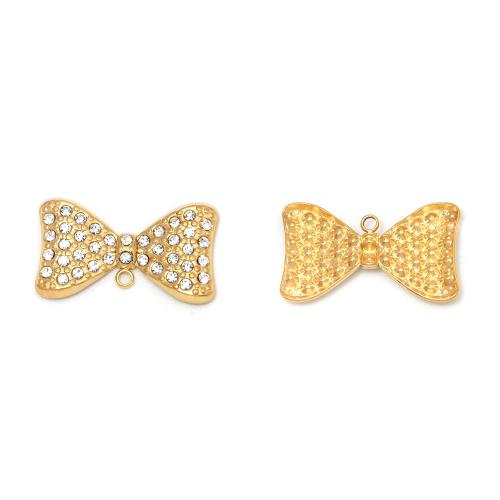 Rhinestone Stainless Steel Pendants, 304 Stainless Steel, Bowknot, gold color plated, DIY & with rhinestone 