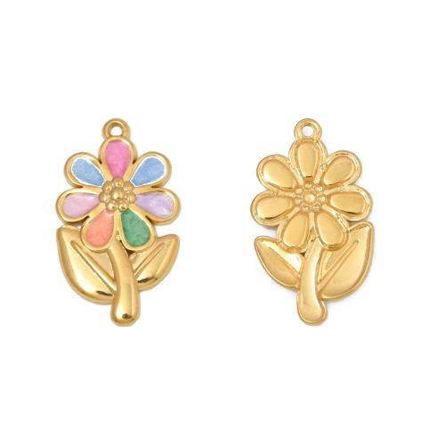 Enamel Stainless Steel Pendant, 304 Stainless Steel, Flower, gold color plated, DIY, golden 