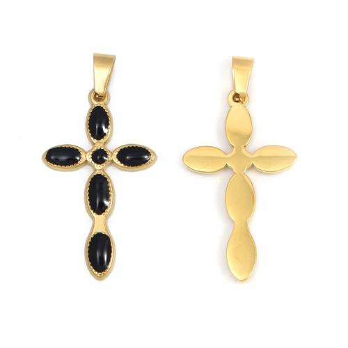 Enamel Stainless Steel Pendant, 304 Stainless Steel, Cross, gold color plated, DIY, golden 