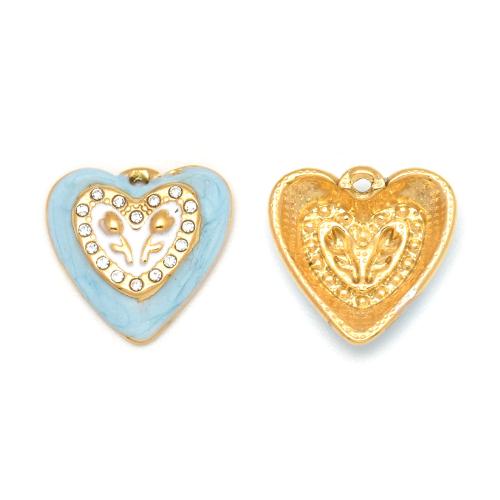 colgantes del acero inoxidable con cúbico zirconia, acero inoxidable 304, Corazón, chapado en color dorado, Bricolaje & micro arcilla de zirconia cúbica & esmalte, más colores para la opción, 10PCs/Bolsa, Vendido por Bolsa