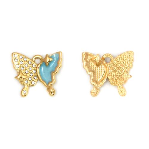 Enamel Stainless Steel Pendant, 304 Stainless Steel, Butterfly, gold color plated, DIY & with rhinestone 