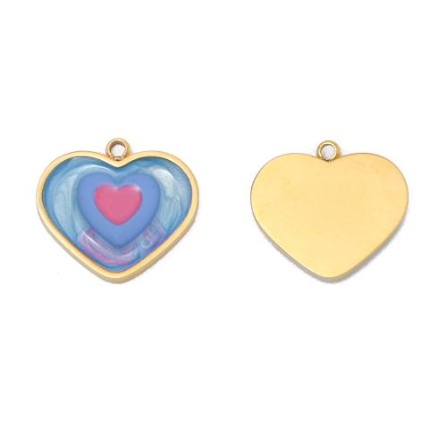 Enamel Stainless Steel Pendant, 304 Stainless Steel, Heart, gold color plated, DIY 