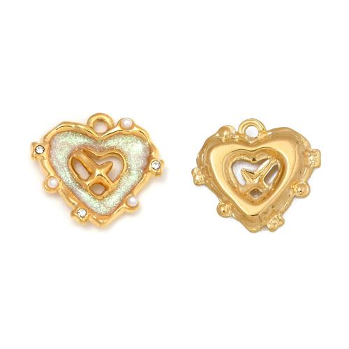 colgantes del acero inoxidable con cúbico zirconia, acero inoxidable 304, con Perlas plásticas, Corazón, chapado en color dorado, Bricolaje & micro arcilla de zirconia cúbica & esmalte, más colores para la opción, 10PCs/Bolsa, Vendido por Bolsa