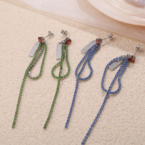 Boucles d'oreilles en acier titane, Placage, bijoux de mode & pavé de micro zircon, plus de couleurs à choisir, Vendu par paire