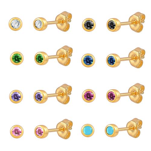 laiton boucle d oreille dormeuse, Rond, Placage, pavé de micro zircon & pour femme, plus de couleurs à choisir, 4mm, Vendu par paire