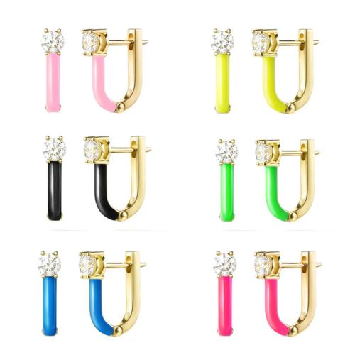 laiton boucle d'oreille leverback, Lettre U, Placage de couleur d'or, pour femme & émail & avec strass, plus de couleurs à choisir Vendu par paire