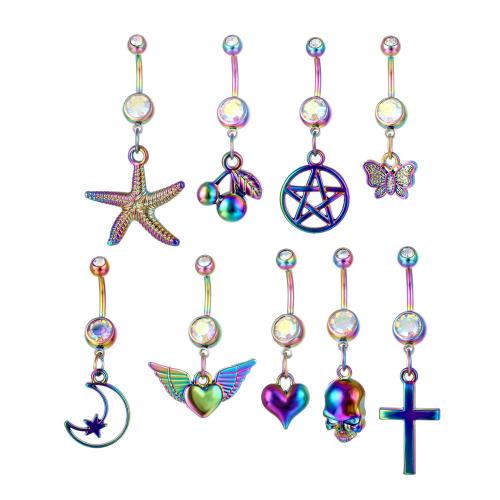 316 Edelstahl Bauchnabelpiercing, plattiert, unisex & verschiedene Stile für Wahl & mit Strass, farbenfroh, belly ring length 50-80mm, verkauft von PC