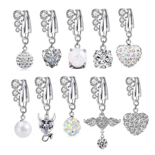 Zinklegierung Bauchnabelpiercing, mit Kunststoff Perlen, plattiert, unisex & verschiedene Stile für Wahl & mit Strass, belly ring length 20-50mm, verkauft von PC