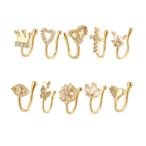 Brass Nose Clip, plated, Unisex & micro pave cubic zirconia, 10mm 