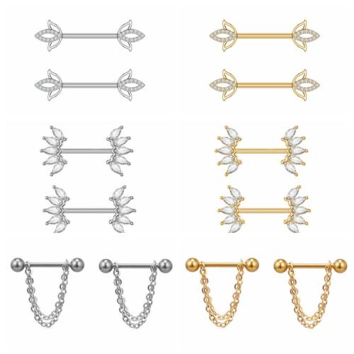 Acier inoxydable 304 anneau de mamelon, Placage, unisexe & styles différents pour le choix & pavé de micro zircon, 11mm, Vendu par PC