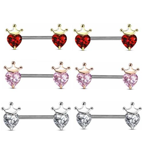 304 Edelstahl Brustpiercings, Herz, plattiert, Micro pave Zirkonia & für Frau, keine, nipple ring length 11-15mm, verkauft von PC