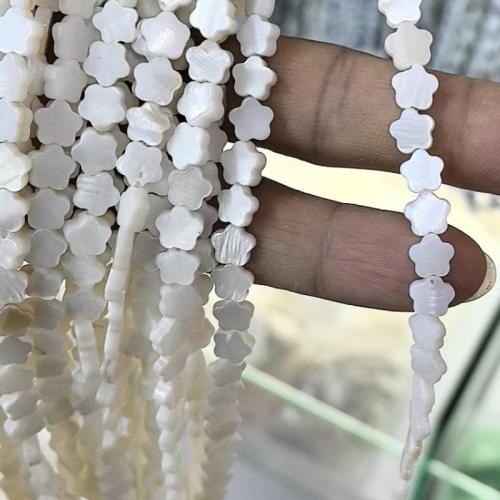 Perles de coquillages blancs, coquille, fleur, DIY, blanc Environ 38 cm, Vendu par brin