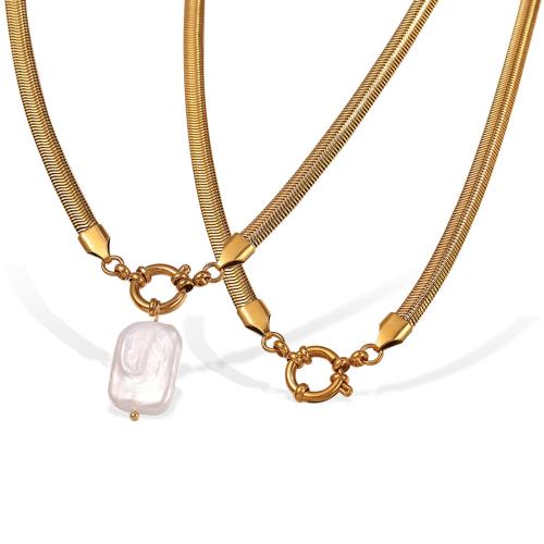 Природное пресноводное жемчужное ожерелье, Нержавеющая сталь 304, с Пресноводные жемчуги, 18K позолоченный, ювелирные изделия моды & разные стили для выбора & Женский, продается PC[