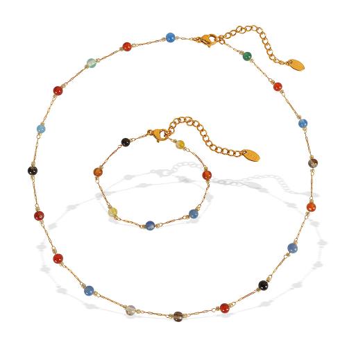 Conjuntos de joyería de acero inoxidable, acero inoxidable 304, con Piedra natural & Perlas plásticas, chapado en color dorado, diferentes materiales para la opción & diferentes estilos para la opción & para mujer, Vendido por UD