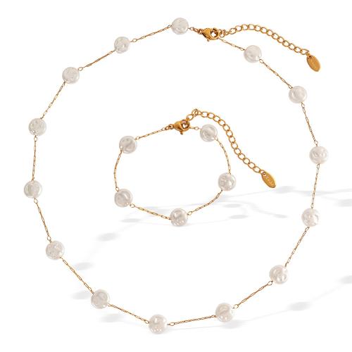 Conjuntos de joyería de acero inoxidable, acero inoxidable 304, con Perlas plásticas, chapado en color dorado, diferentes estilos para la opción & para mujer, Vendido por UD