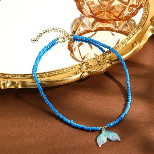 Glas Samenkorne Halskette, Seedbead, mit Muschel, poliert, Modeschmuck & verschiedene Stile für Wahl & für Frau, verkauft von PC[