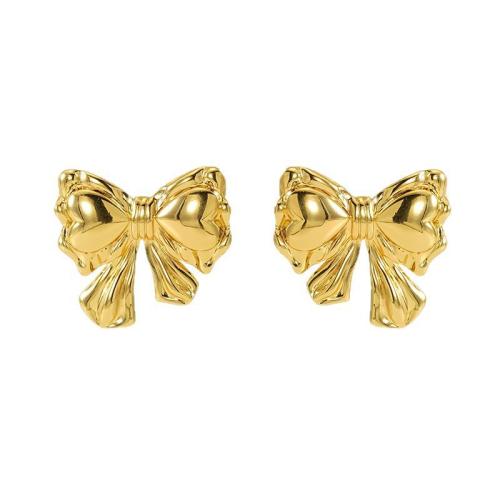 Серьги из нержавеющей стали, Нержавеющая сталь 304, Бантик, 18K позолоченный, ювелирные изделия моды & Женский, продается Пара