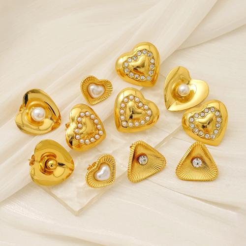 Серьги из нержавеющей стали, Нержавеющая сталь 304, с Пластиковая жемчужина, 18K позолоченный, ювелирные изделия моды & разные стили для выбора & Женский, продается Пара