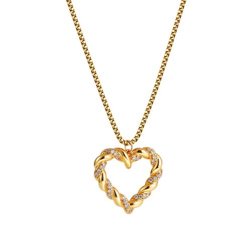 Collier en acier inoxydable Zircon, Acier inoxydable 304, Plaqué or 18K, pavé de micro zircon & pour femme & creux, Vendu par PC