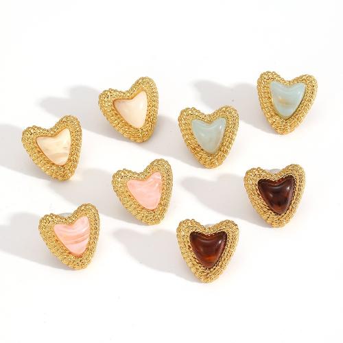 Resin Stud Earring, 304 Stainless Steel, with Resin, plated, fashion jewelry & for woman 