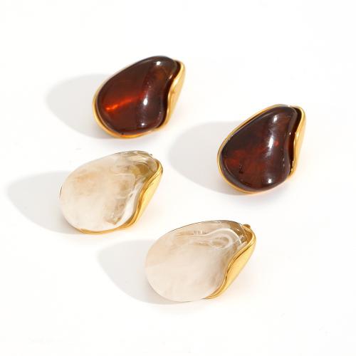 Resin Stud Earring, 304 Stainless Steel, with Resin, plated, fashion jewelry & for woman 