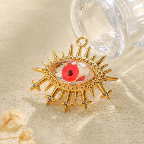 Mode Evil Eye Pendentif, Acier inoxydable 304, avec résine, Placage de couleur d'or, DIY & pavé de micro zircon & émail, plus de couleurs à choisir Vendu par sac