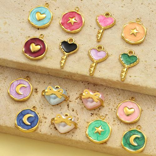 Titanium Steel Pendants, gold color plated, DIY & enamel 