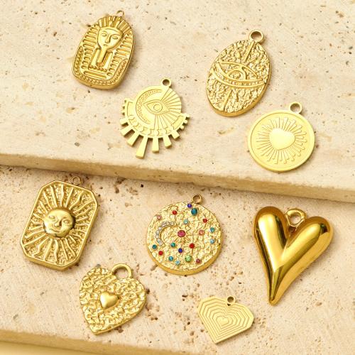Titanium Steel Pendants, gold color plated, DIY & micro pave cubic zirconia, golden 