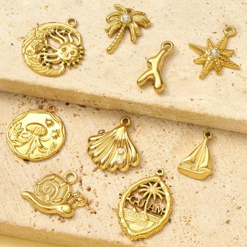 Titanium Steel Pendants, with Plastic Pearl, gold color plated, DIY & micro pave cubic zirconia, golden 