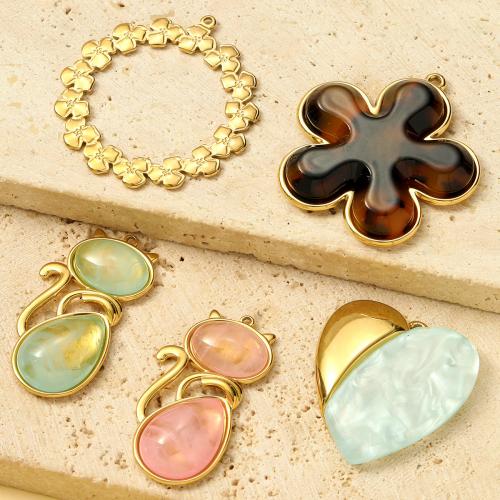 Titanium Steel Pendants, with Resin & Plastic Pearl, gold color plated, DIY & enamel 
