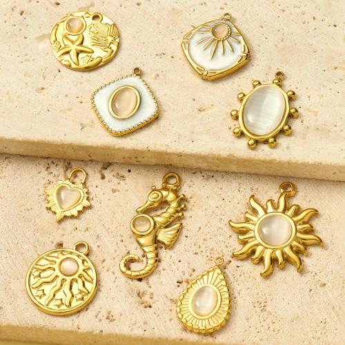 Titanium Steel Pendants, with Cats Eye, gold color plated, DIY golden 
