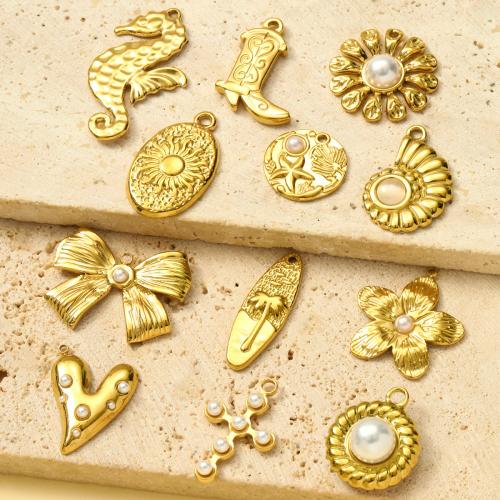 Titanium Steel Pendants, with Plastic Pearl, gold color plated, DIY golden 